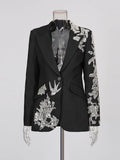 TWOTWINSTYLE Fashion Spliced Beading Temperament Blazers for Women Lapel Long Sleeves Tunic Elegant Blazer Female Clothing New - Beauty