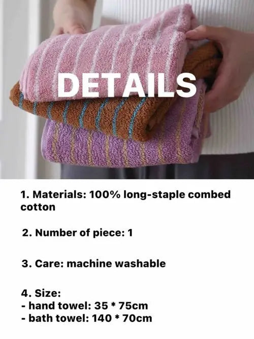 Ultra Soft Absorbent Retro Stripe Bath Towel - 100% Organic Cotton - Beauty