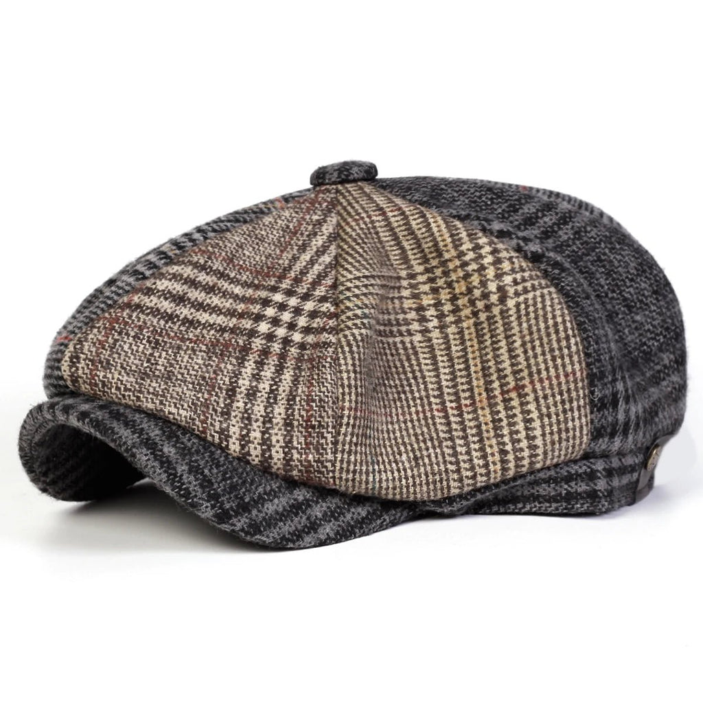 Unisex Retro Grid Stitching Newsboy Caps Men British Painters Hats Spring and Autumn Berets Hip Hop Berets - Beauty