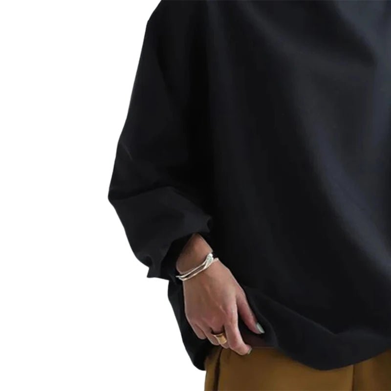 UOOZEE Women Fashion Black Solid Color High - Neck T-Shirts 2025 Spring Autumn Long Sleeves Loose Casual Daily Simple Tops - Beauty