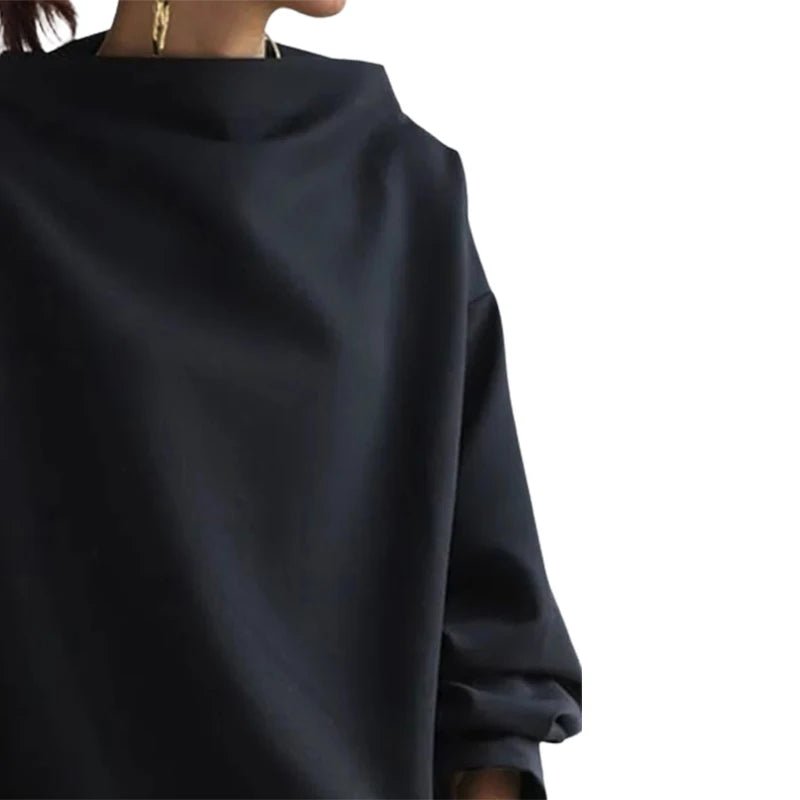 UOOZEE Women Fashion Black Solid Color High - Neck T-Shirts 2025 Spring Autumn Long Sleeves Loose Casual Daily Simple Tops - Beauty