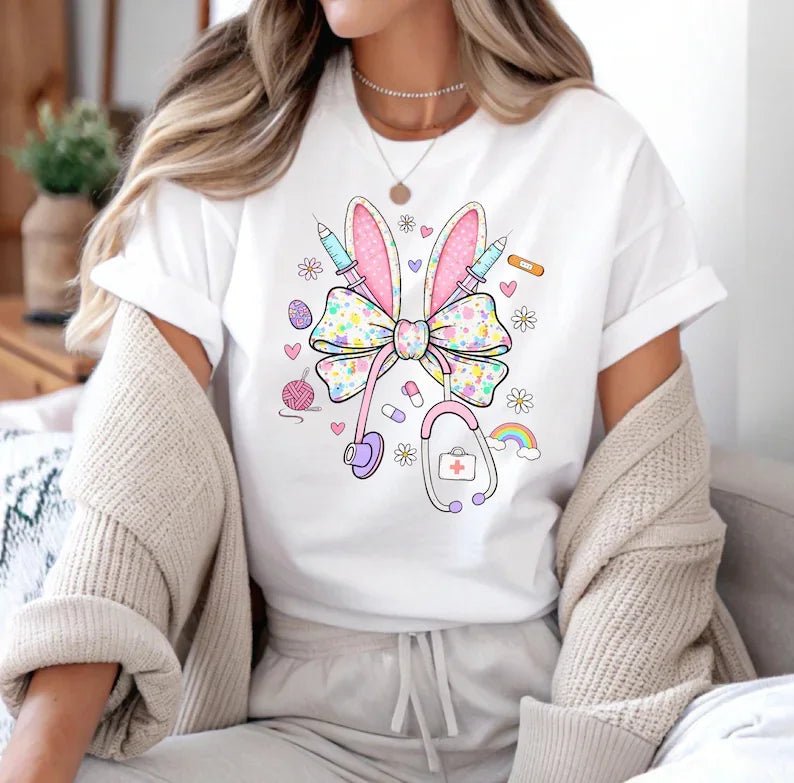 USA Warehouse Dropshipping Print on Demand Personalized Name Cute Nurse Mama Funny Happy Easter Gift Cotton Tshirt T-Shirt - Beauty