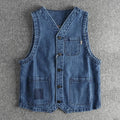Vintage blue water wash to make old trend men's denim vest autumn and winter casual cotton sleeveless vest coat - Beauty