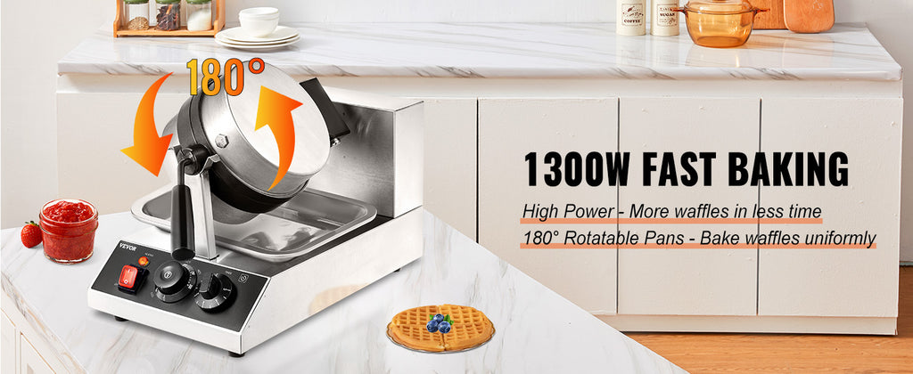 SucceBuy Electric Waffle Maker Stainless Steel Round Waffle Iron Non-Stick Waffle Baker Machine Teflon-Coated Baking Pans