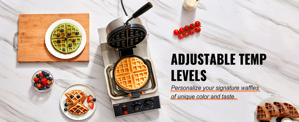 SucceBuy Electric Waffle Maker Stainless Steel Round Waffle Iron Non-Stick Waffle Baker Machine Teflon-Coated Baking Pans