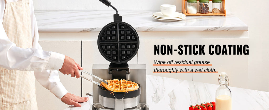 SucceBuy Electric Waffle Maker Stainless Steel Round Waffle Iron Non-Stick Waffle Baker Machine Teflon-Coated Baking Pans