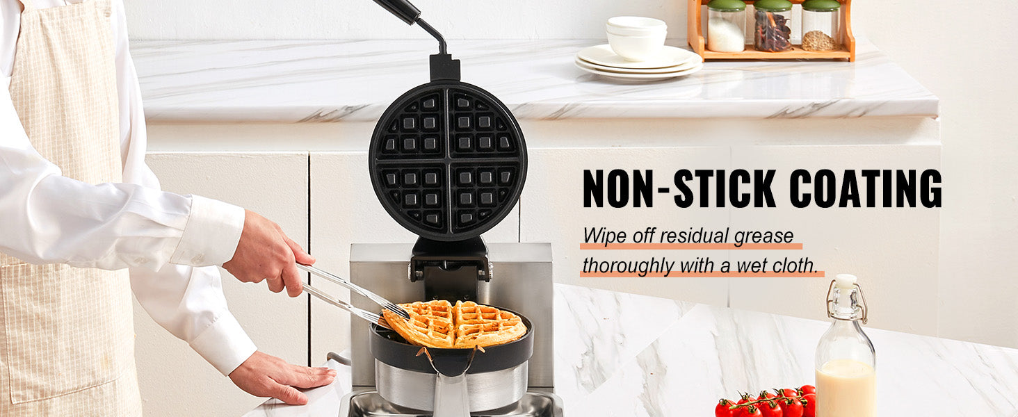 SucceBuy Electric Waffle Maker Stainless Steel Round Waffle Iron Non-Stick Waffle Baker Machine Teflon-Coated Baking Pans