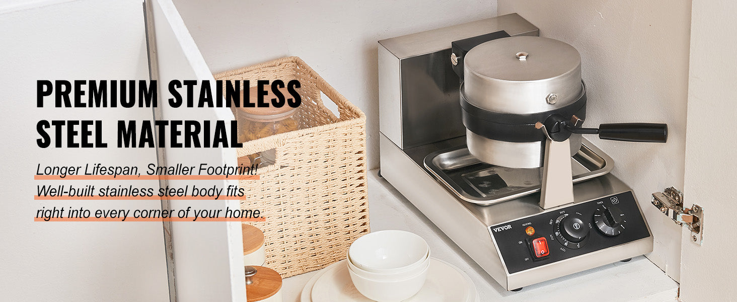 SucceBuy Electric Waffle Maker Stainless Steel Round Waffle Iron Non-Stick Waffle Baker Machine Teflon-Coated Baking Pans