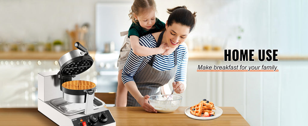 SucceBuy Electric Waffle Maker Stainless Steel Round Waffle Iron Non-Stick Waffle Baker Machine Teflon-Coated Baking Pans