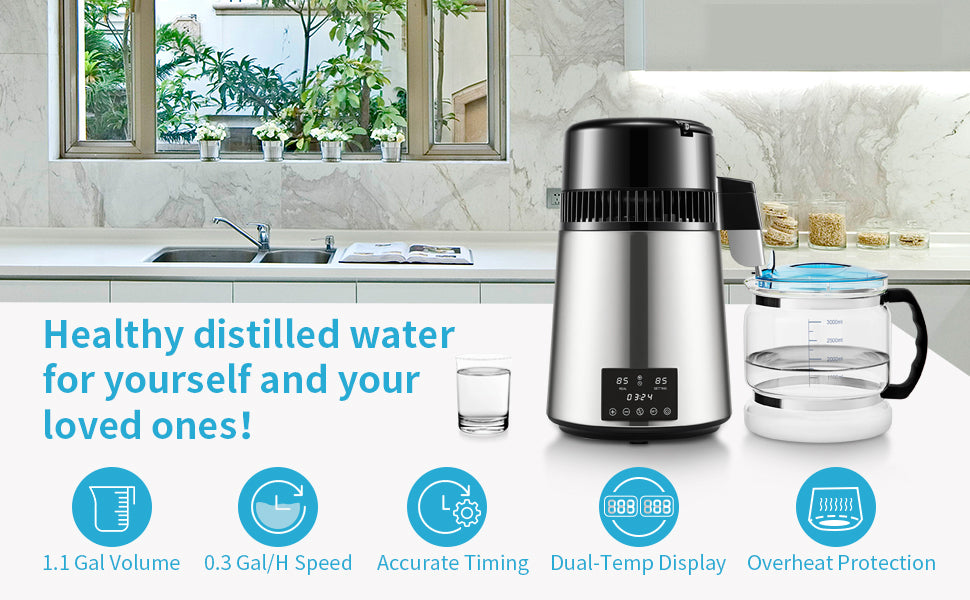 SucceBuy 4L Water Distiller Purifier Filter Dispenser Drink Bottle Softener Dual Temp Display Overheat Protection Home Appliance