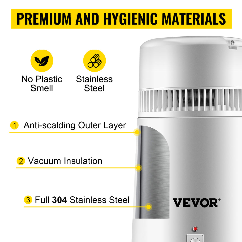 SucceBuy 4L Water Distiller Purifier Filter Dispenser Heating Drinking Bottle Softener 304 Stainless Home Appliance for Office