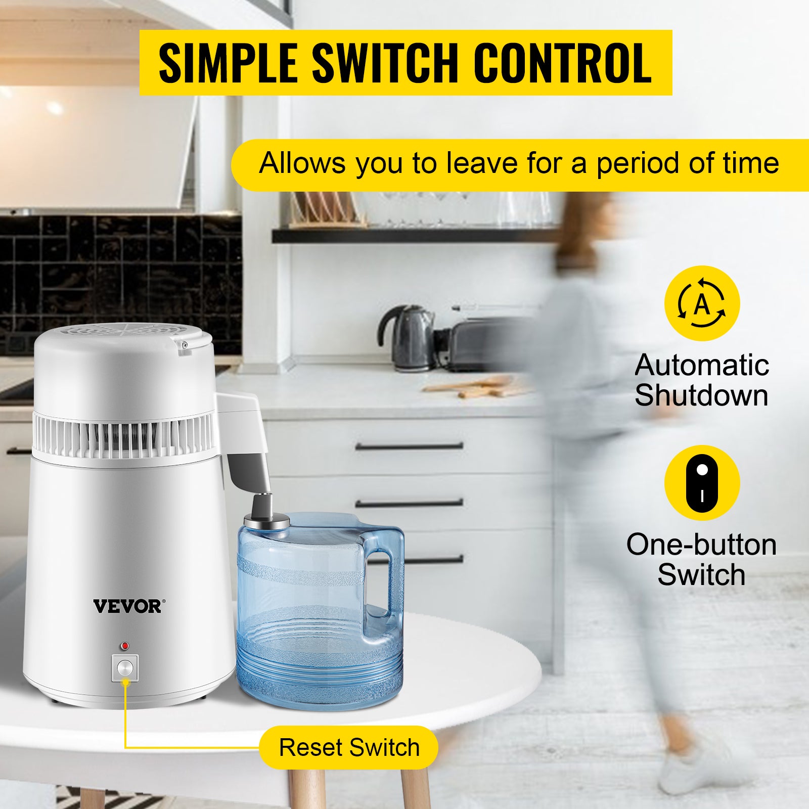 SucceBuy 4L Water Distiller Purifier Filter Dispenser Heating Drinking Bottle Softener 304 Stainless Home Appliance for Office