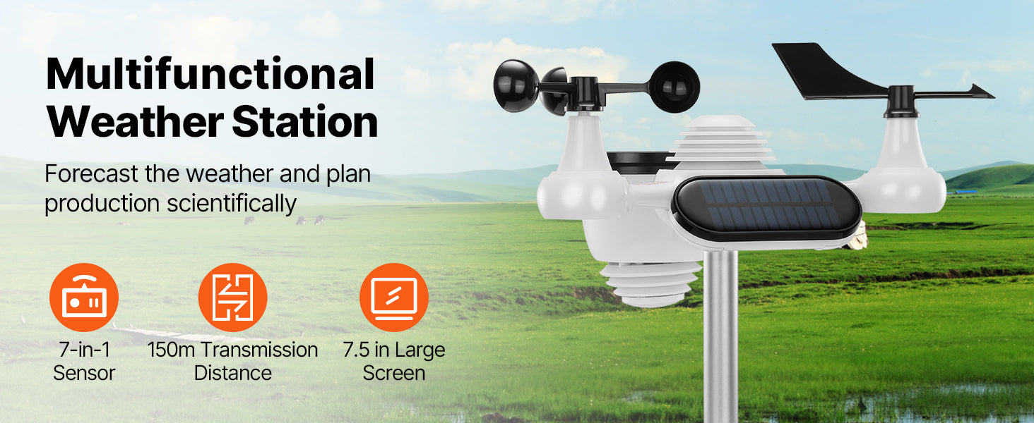 SucceBuy 7-in-1 Wireless Weather Station 7.5in Large Color Display Digital Home Weather Station for Forecast Data, Alarm, Alerts