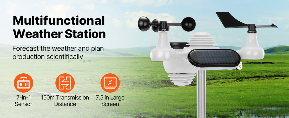 SucceBuy 7-in-1 Wireless Weather Station Home Weather Station 7.5in Large Color Display Digital for Forecast Data Alerts No-Wifi