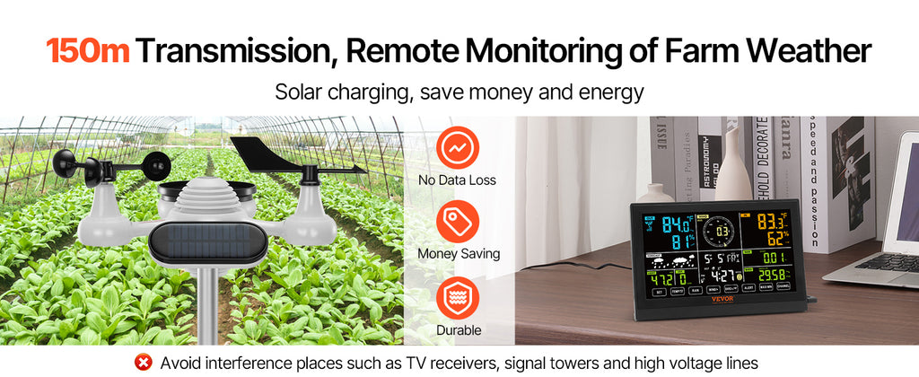 SucceBuy 7-in-1 Wireless Weather Station 7.5in Large Color Display Digital Home Weather Station for Forecast Data, Alarm, Alerts