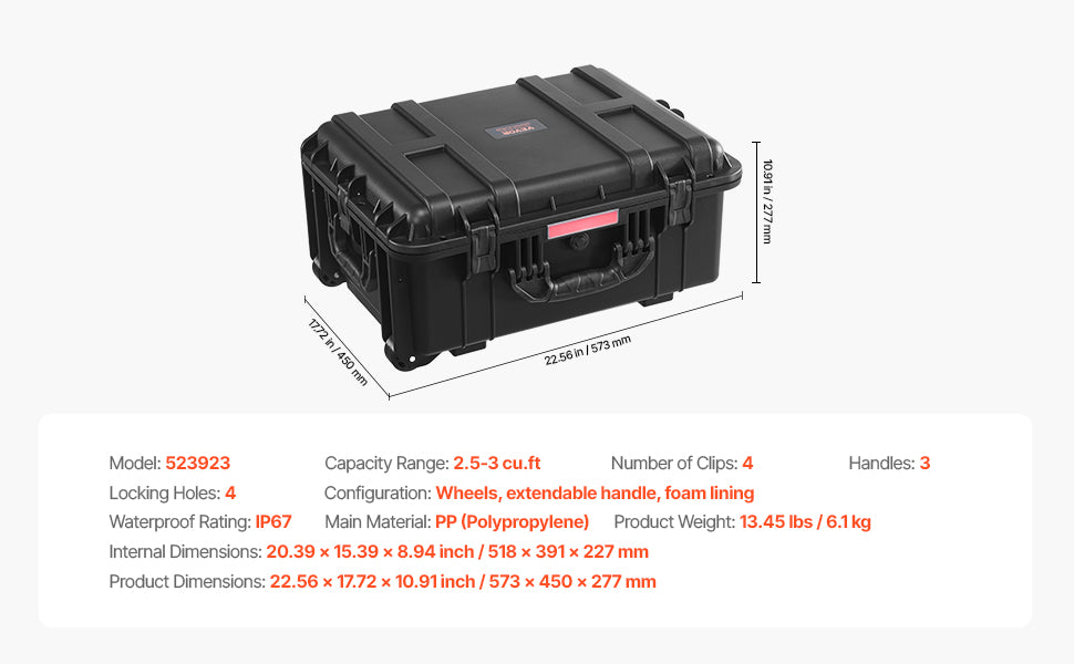 SucceBuy IP67 Weatherproof Hard Case Heavy Duty Protective Case w/ Pre-cut Foam and Handles for Travel Hunting Military Cameras