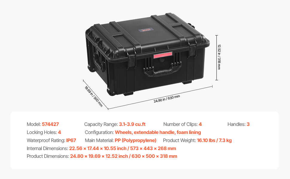 SucceBuy IP67 Weatherproof Hard Case Heavy Duty Protective Case w/ Pre-cut Foam and Handles for Travel Hunting Military Cameras