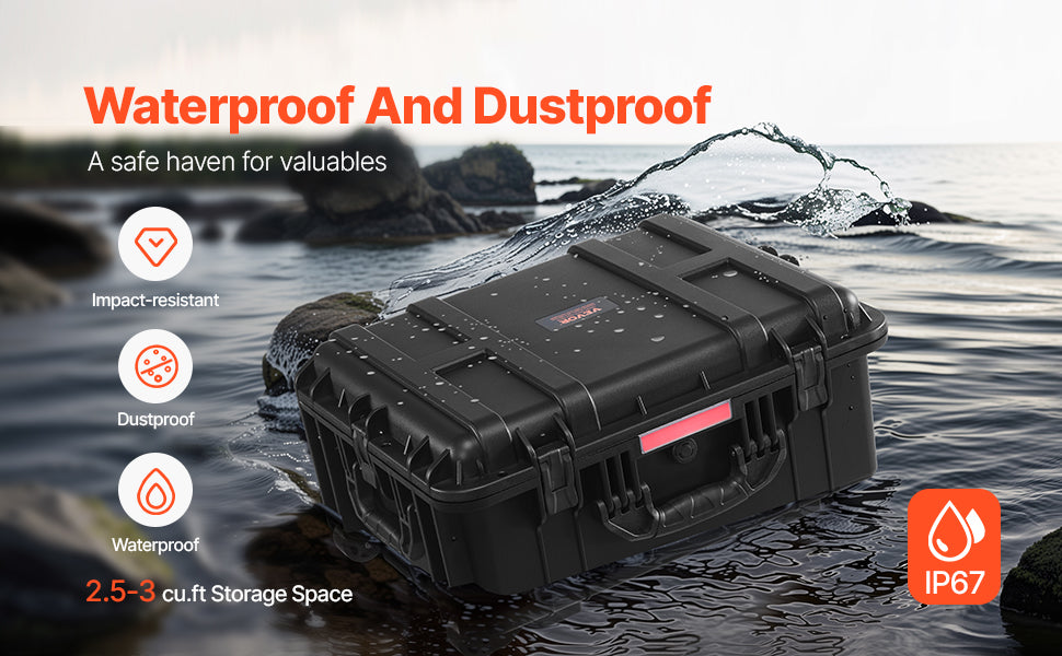 SucceBuy IP67 Weatherproof Hard Case Heavy Duty Protective Case w/ Pre-cut Foam and Handles for Travel Hunting Military Cameras