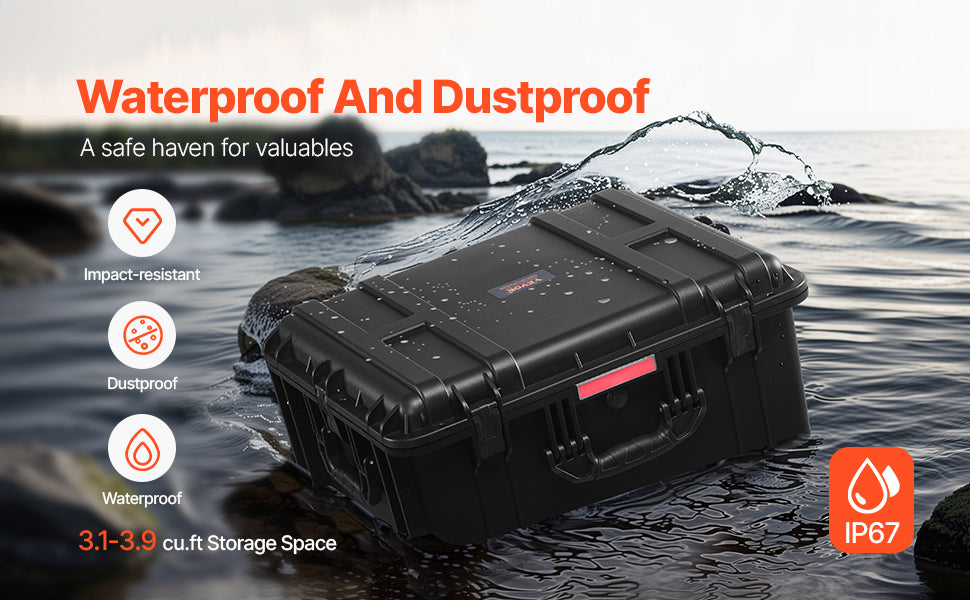 SucceBuy IP67 Weatherproof Hard Case Heavy Duty Protective Case w/ Pre-cut Foam and Handles for Travel Hunting Military Cameras