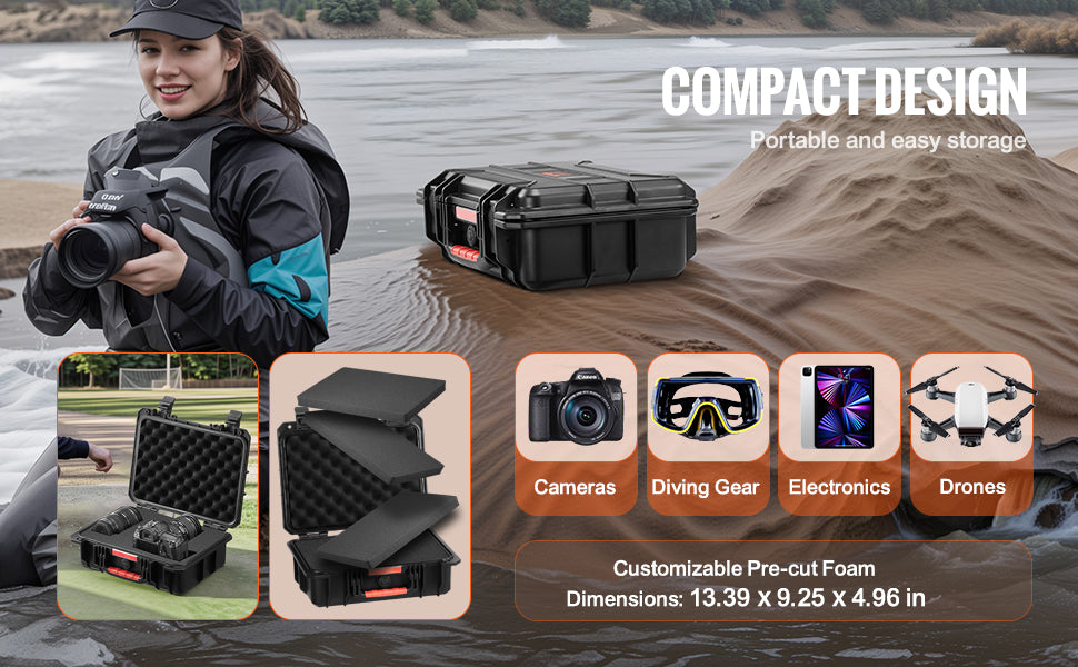 SucceBuy IP67 Weatherproof Hard Case Heavy Duty Protective Case w/ Pre-cut Foam and Handles for Travel Hunting Military Cameras