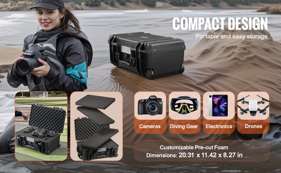 SucceBuy IP67 Weatherproof Hard Case Heavy Duty Protective Case w/ Pre-cut Foam and Handles for Travel Hunting Military Cameras