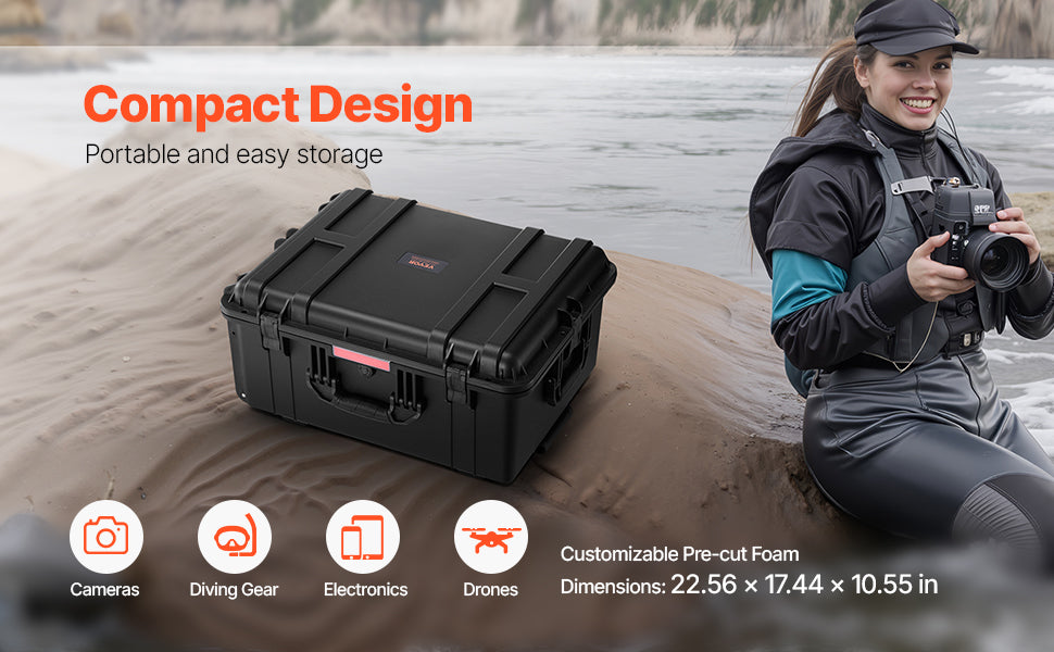 SucceBuy IP67 Weatherproof Hard Case Heavy Duty Protective Case w/ Pre-cut Foam and Handles for Travel Hunting Military Cameras