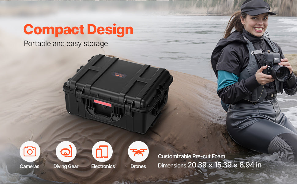 SucceBuy IP67 Weatherproof Hard Case Heavy Duty Protective Case w/ Pre-cut Foam and Handles for Travel Hunting Military Cameras