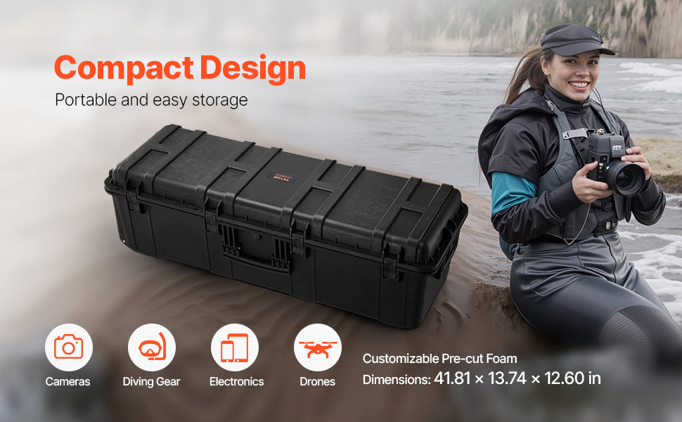 SucceBuy IP67 Weatherproof Hard Case Heavy Duty Protective Case w/ Pre-cut Foam and Handles for Travel Hunting Military Cameras
