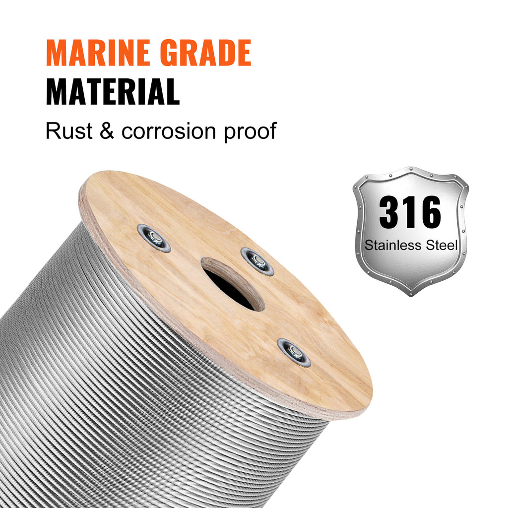 SucceBuy 152M/500Ft Wire Rope 316 Stainless Steel Strong Tension Soft Fishing Lifting Cable 7*7 Clothesline 1.5MM-3.2MM Diameter