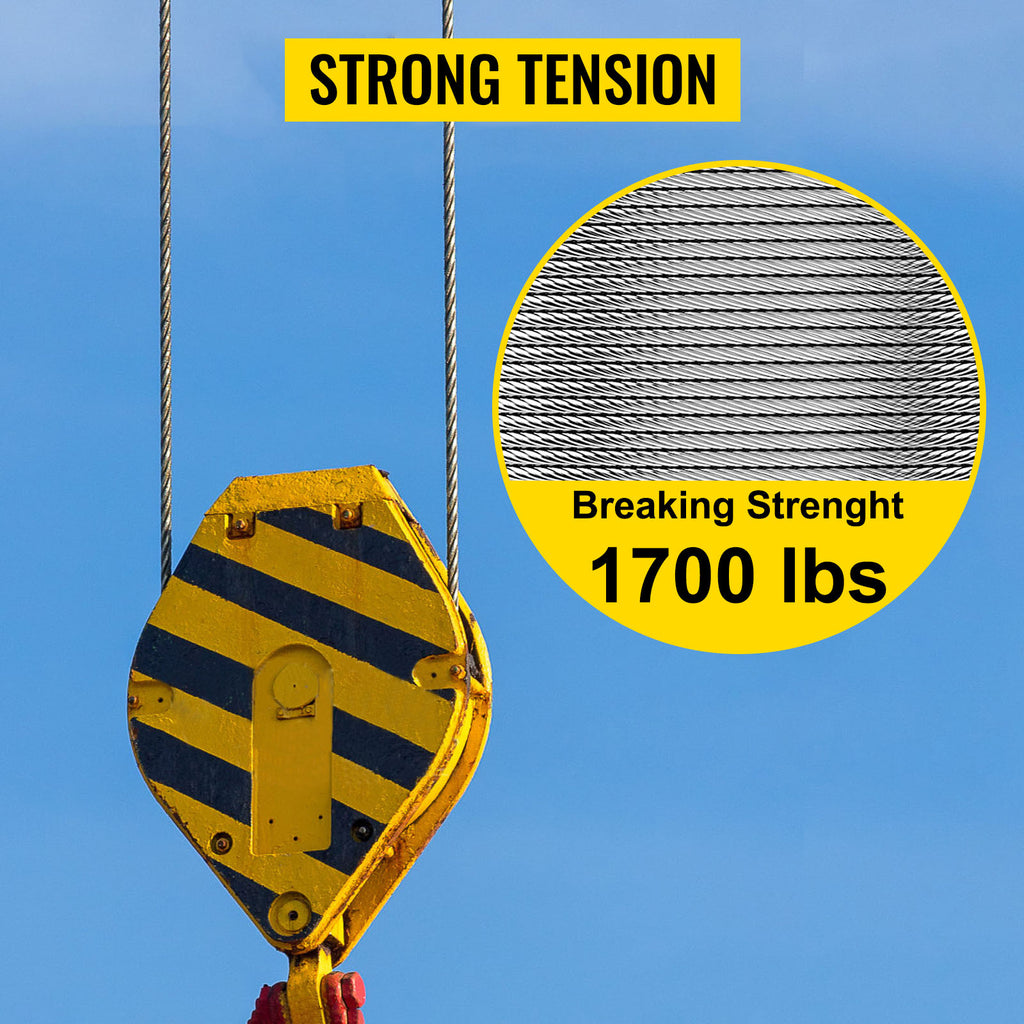 SucceBuy 152M/500Ft Wire Rope 316 Stainless Steel Strong Tension Soft Fishing Lifting Cable 7*7 Clothesline 1.5MM-3.2MM Diameter