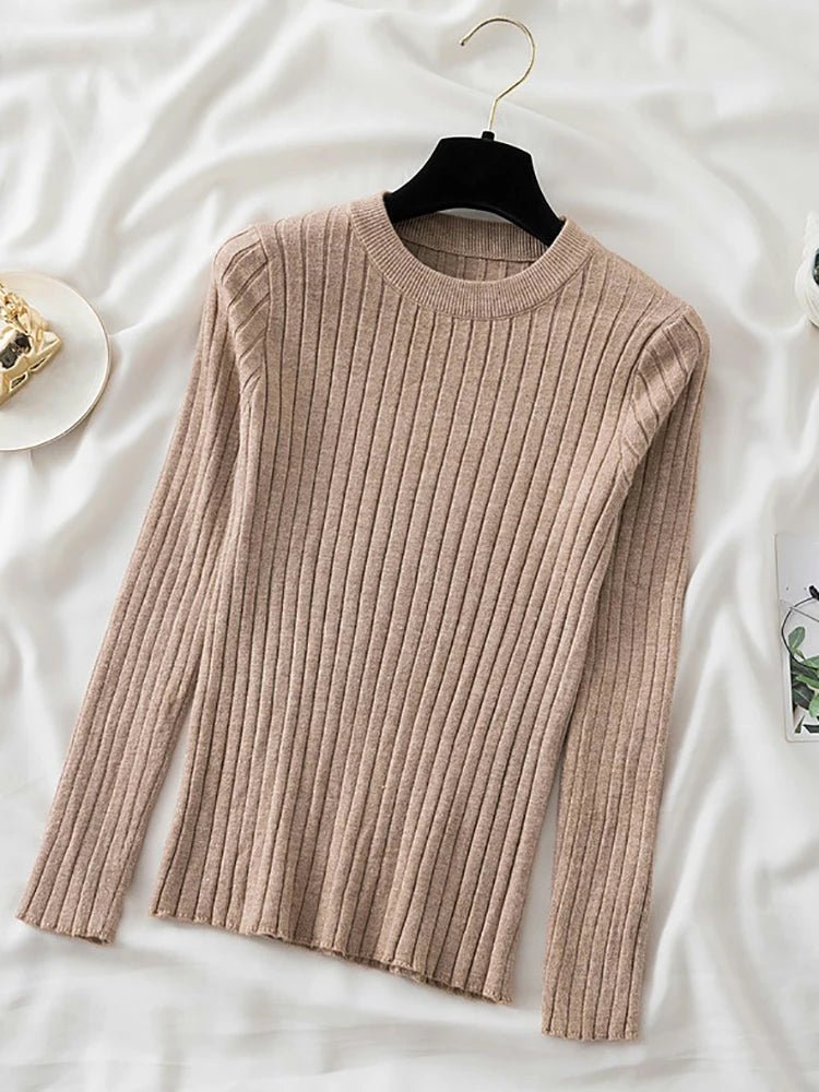 Women Pullovers Sweaters Knit Soft Jumper tops New Autumn Winter Tops O - Neck Ribbed Long Sleeve Korean Slim - fit Female Sweater - Beauty