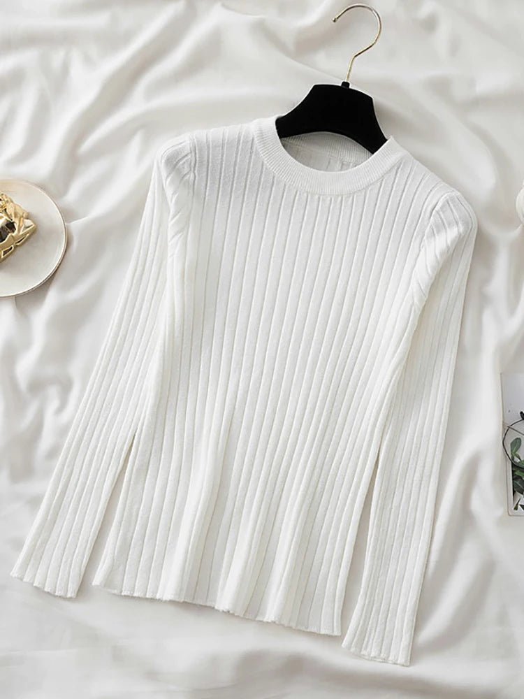 Women Pullovers Sweaters Knit Soft Jumper tops New Autumn Winter Tops O - Neck Ribbed Long Sleeve Korean Slim - fit Female Sweater - Beauty