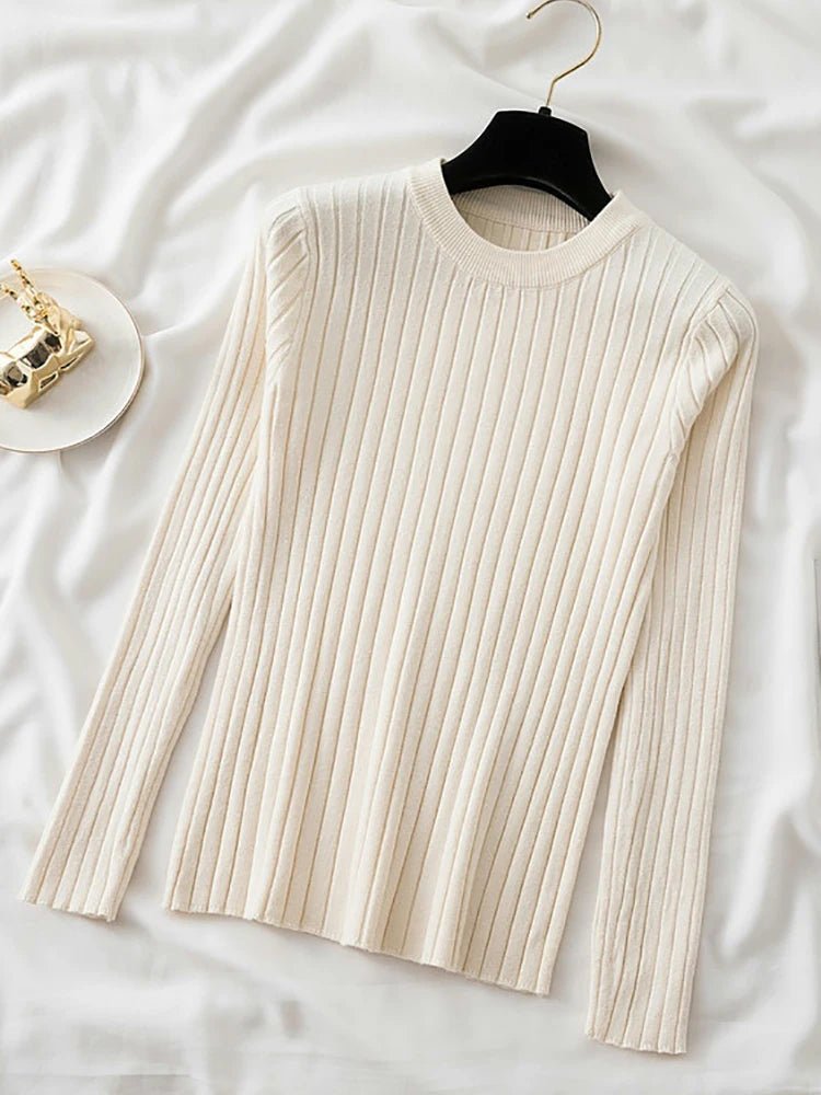 Women Pullovers Sweaters Knit Soft Jumper tops New Autumn Winter Tops O - Neck Ribbed Long Sleeve Korean Slim - fit Female Sweater - Beauty