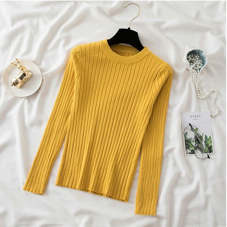 Women Pullovers Sweaters Knit Soft Jumper tops New Autumn Winter Tops O - Neck Ribbed Long Sleeve Korean Slim - fit Female Sweater - Beauty