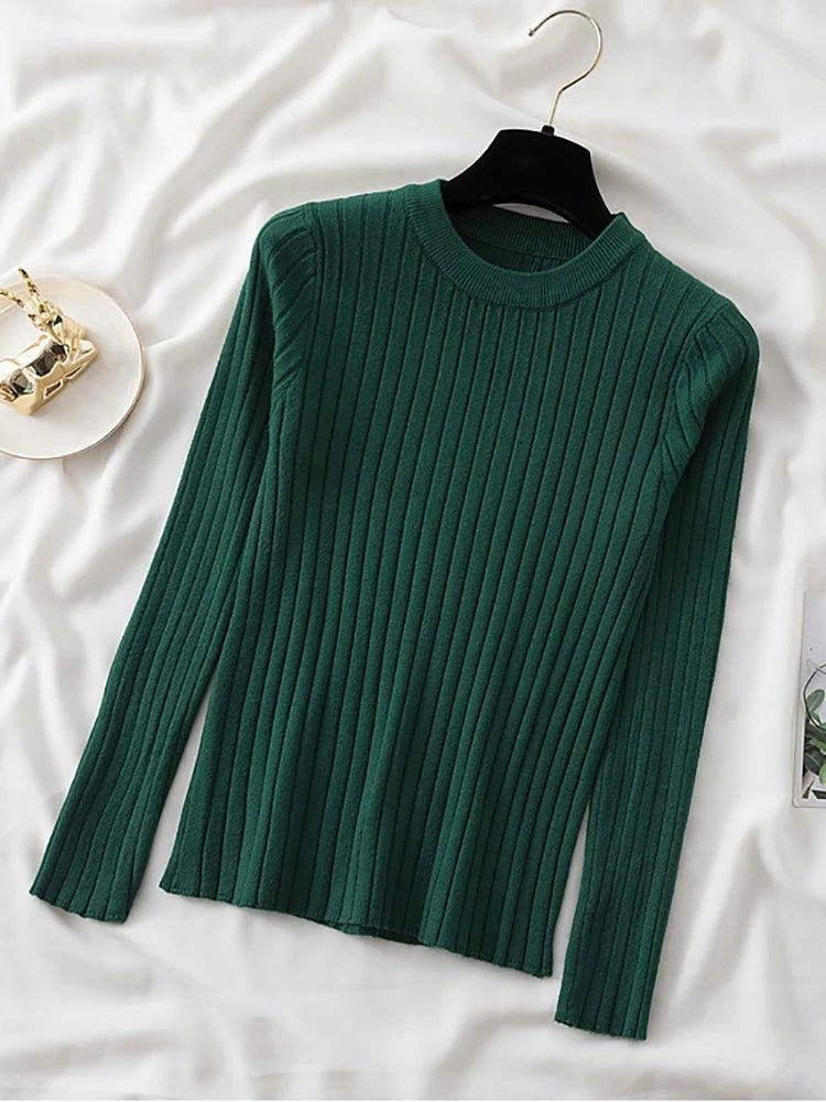 Women Pullovers Sweaters Knit Soft Jumper tops New Autumn Winter Tops O - Neck Ribbed Long Sleeve Korean Slim - fit Female Sweater - Beauty