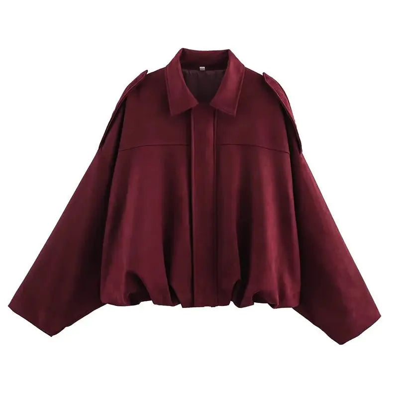 Women's Bomber Jackets Coats Fashion Turn - down Collar Long Sleeve Loose Coats Vintage Female Outerwear Chic Tops - Beauty
