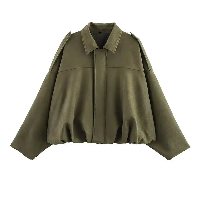 Women's Bomber Jackets Coats Fashion Turn - down Collar Long Sleeve Loose Coats Vintage Female Outerwear Chic Tops - Beauty