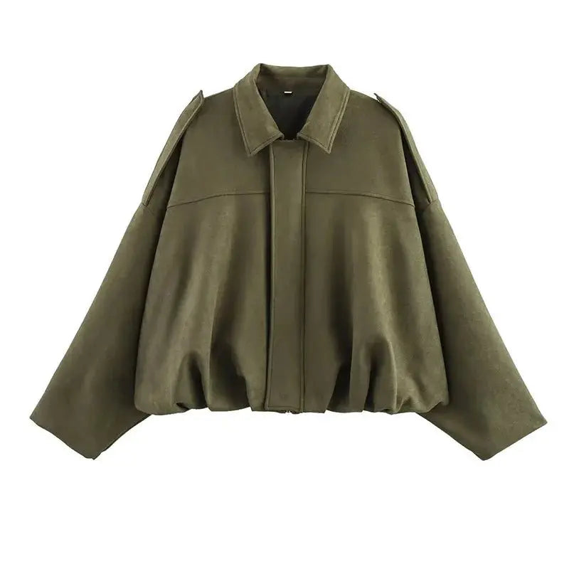 Women's Bomber Jackets Coats Fashion Turn - down Collar Long Sleeve Loose Coats Vintage Female Outerwear Chic Tops - Beauty