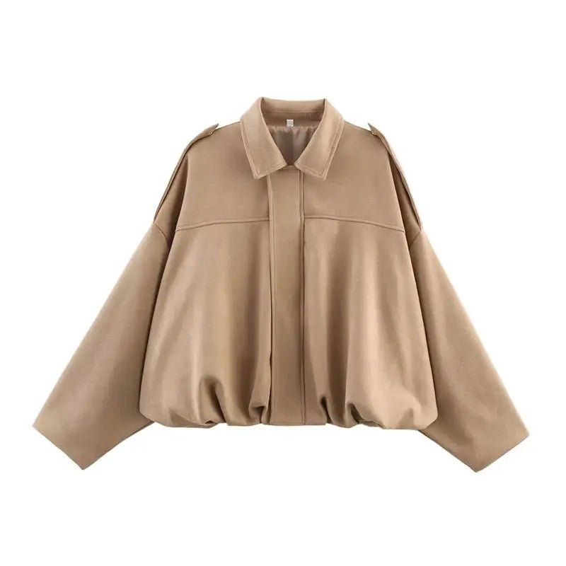 Women's Bomber Jackets Coats Fashion Turn - down Collar Long Sleeve Loose Coats Vintage Female Outerwear Chic Tops - Beauty