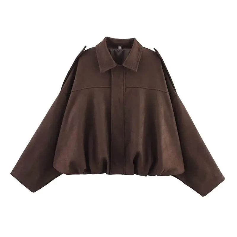 Women's Bomber Jackets Coats Fashion Turn - down Collar Long Sleeve Loose Coats Vintage Female Outerwear Chic Tops - Beauty