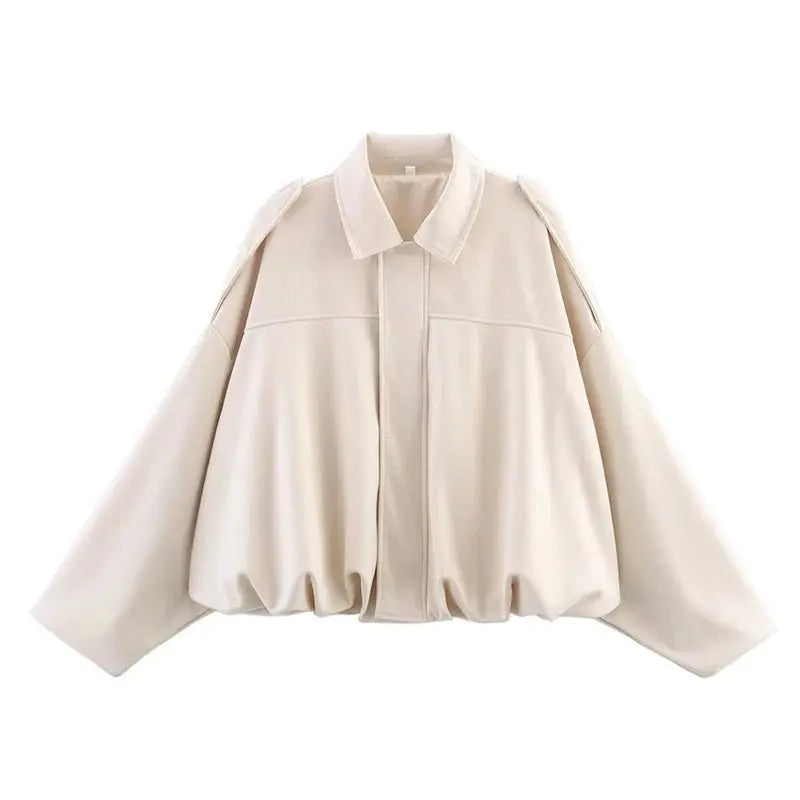 Women's Bomber Jackets Coats Fashion Turn - down Collar Long Sleeve Loose Coats Vintage Female Outerwear Chic Tops - Beauty