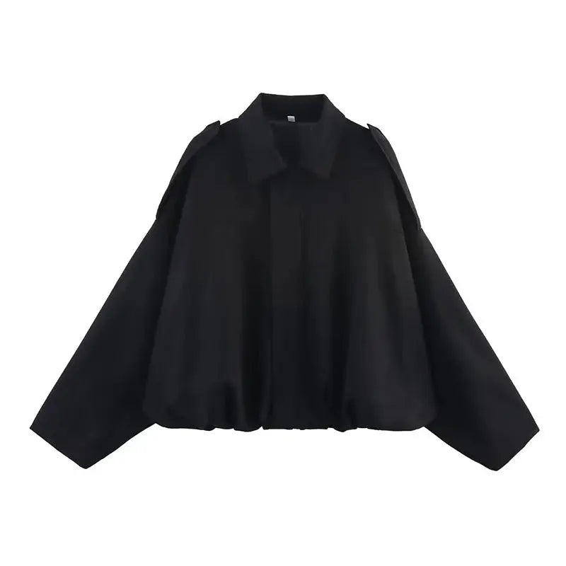 Women's Bomber Jackets Coats Fashion Turn - down Collar Long Sleeve Loose Coats Vintage Female Outerwear Chic Tops - Beauty