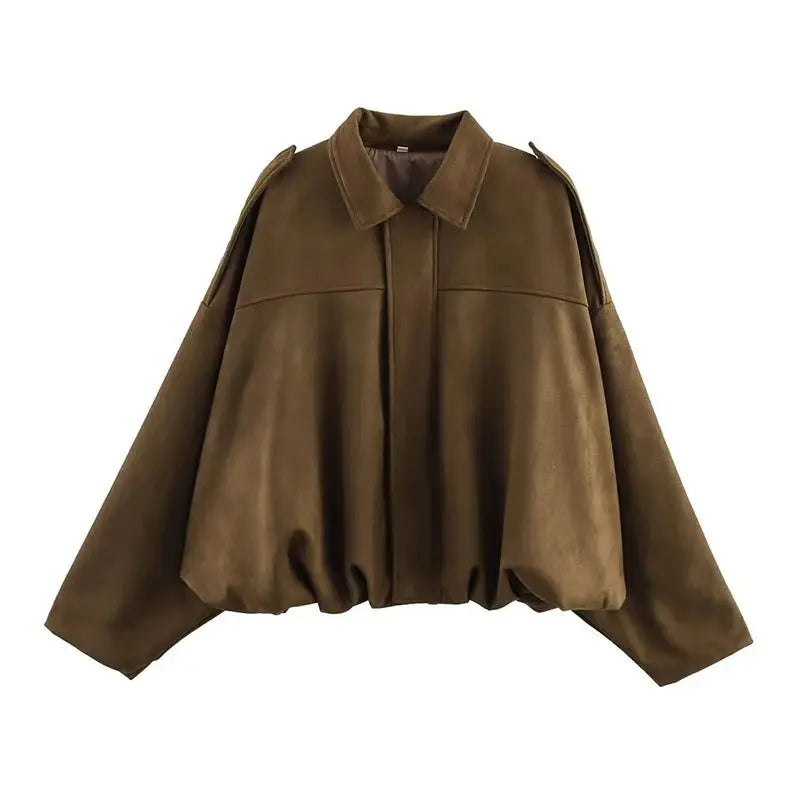 Women's Bomber Jackets Coats Fashion Turn - down Collar Long Sleeve Loose Coats Vintage Female Outerwear Chic Tops - Beauty