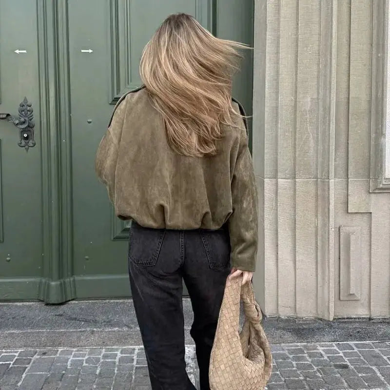 Women's Bomber Jackets Coats Fashion Turn - down Collar Long Sleeve Loose Coats Vintage Female Outerwear Chic Tops - Beauty