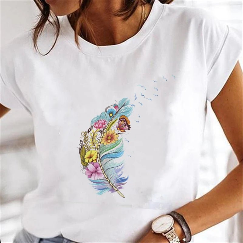 Women's Faion T - irts Cartoon Print Casual Comfortable Cotton Top for Spring Summer Autumn - Beauty