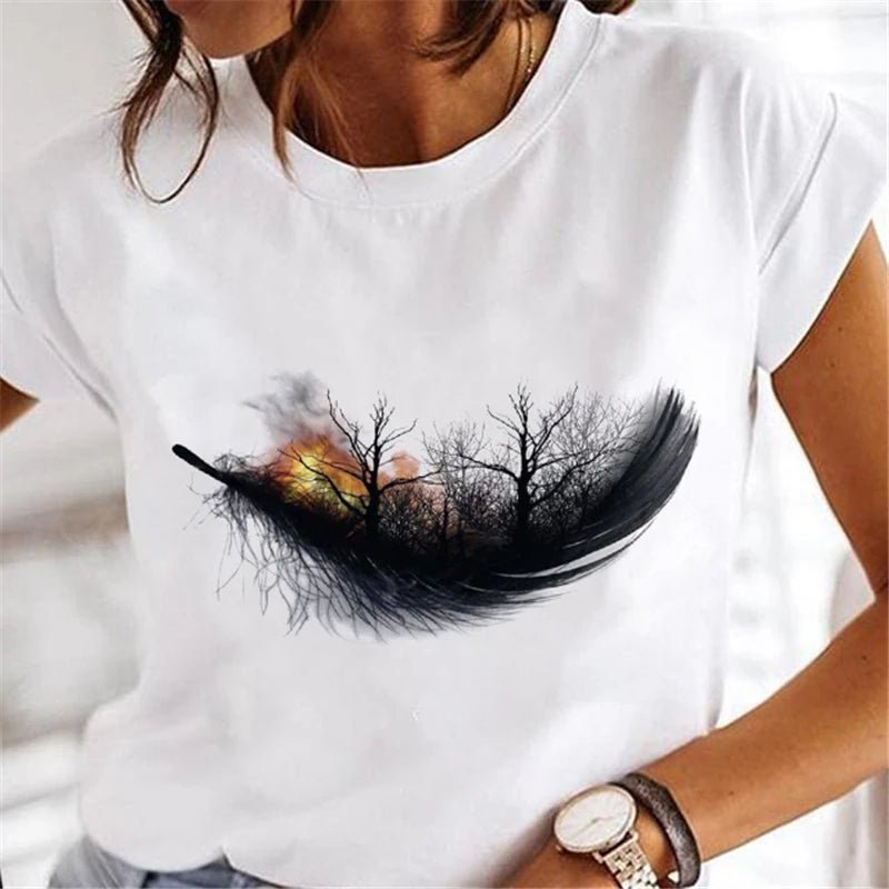 Women's Faion T - irts Cartoon Print Casual Comfortable Cotton Top for Spring Summer Autumn - Beauty