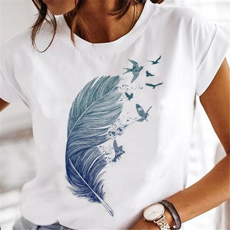 Women's Faion T - irts Cartoon Print Casual Comfortable Cotton Top for Spring Summer Autumn - Beauty