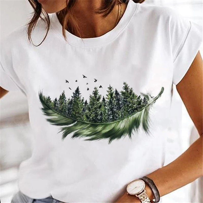 Women's Faion T - irts Cartoon Print Casual Comfortable Cotton Top for Spring Summer Autumn - Beauty