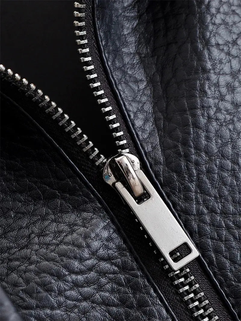 Women's Jacket Fall 2025 New Black Long Sleeve Pebble Faux Leather Jacket Motorcycle Style Personality Fashion - Beauty