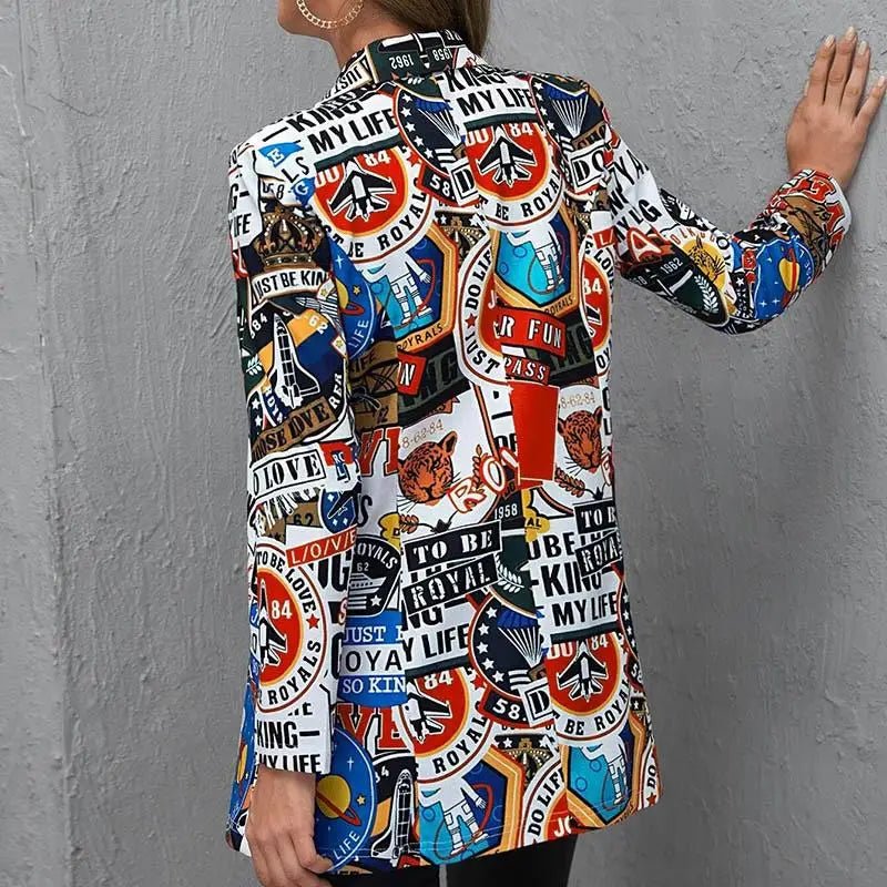 Women's Printed Suit Jaet Medium Thi Long Sve Formal Sle Polyester Fiber Medium Weight Spring Season Suitable for Mi... - Beauty